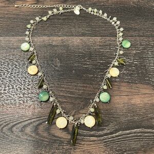 Elegant Lia Sophia Green and Mother of Pearl Beaded gem Necklace